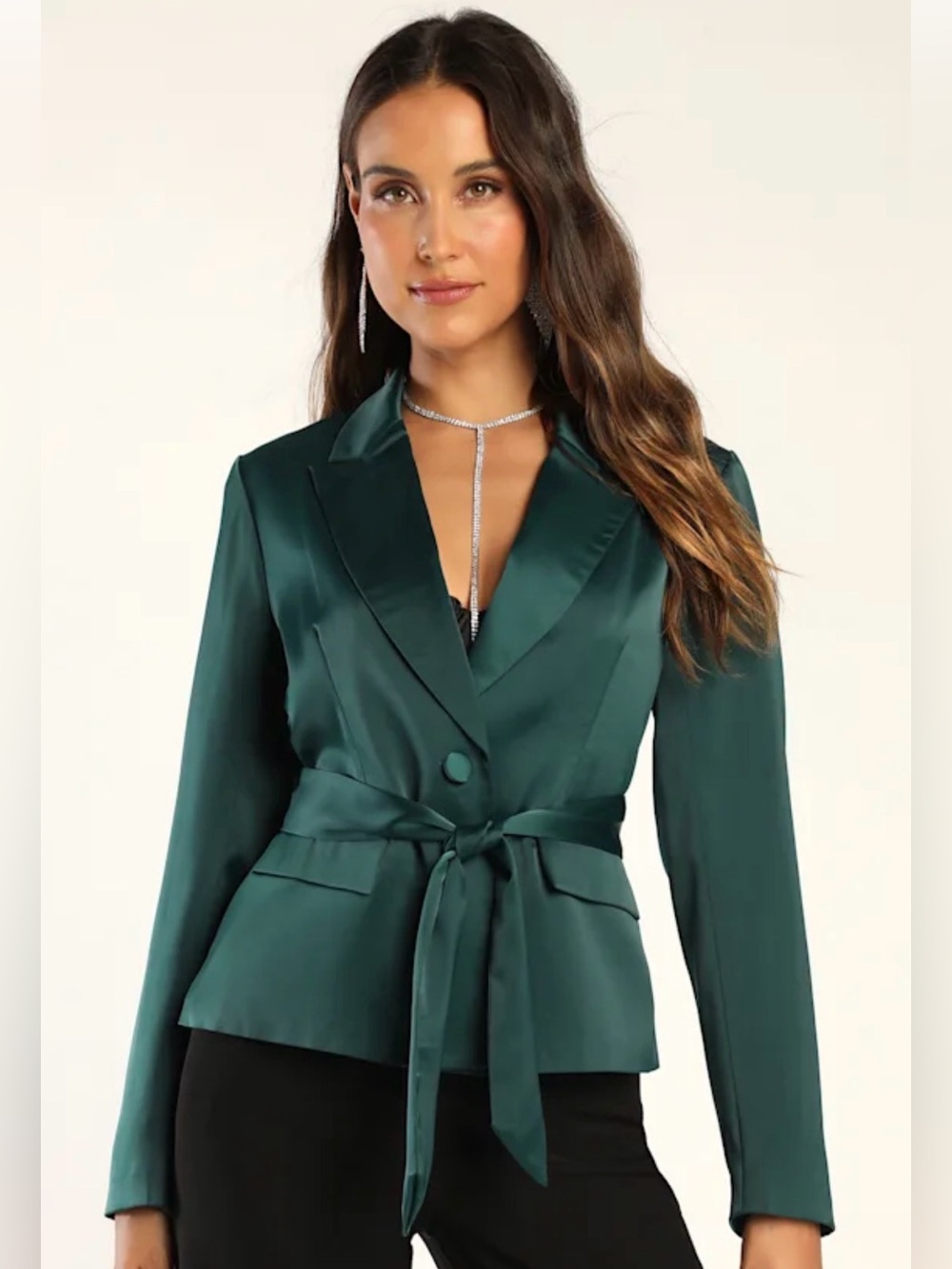 NWT satin Lulus Emerald Blazer size S